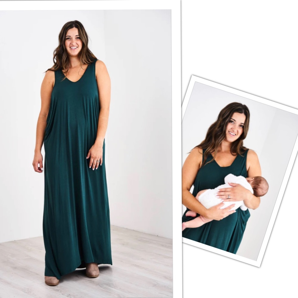 NWT - 1X Latched Mama maternity Cocoon dress in Forest Green